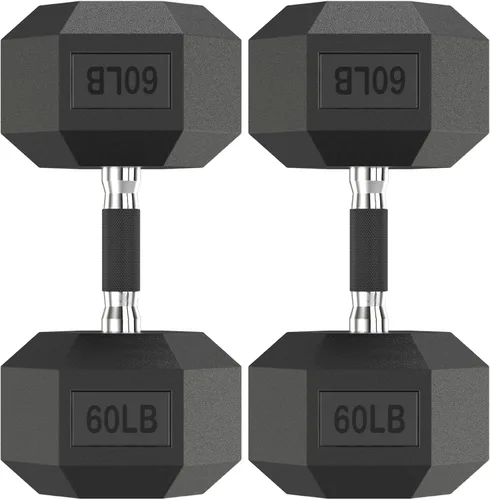 Miniatura 17 de HANDBODE Juego de 2 mancuernas hexagonales de 2.5 a 65 libras con revestimiento de goma, mancuernas para ejercicio y fitness, peso de mano