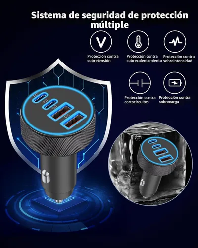 Miniatura 6 de [4 en 1] Cargador de Coche USB C, Adaptador de Encendedor de Cigarrillos de Carga Súper Rápida de 4 Puertos 90W, Dual 45W USBC y USB-A Multipuerto