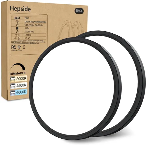 Miniatura 47 de hepside Paquete de 1 lámpara de techo LED de montaje empotrado, color negro, 12 pulgadas, 28 W, regulable 3000K-4500K-6000K, lámpara de techo de 3
