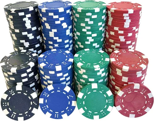 SEETOOOGAMES 200 Piezas 11.5g Fichas de Póquer de Casino con Diseño de Dados a Rayas de Compuesto de Arcilla - 4 Colores (rojo, verde, negro y azul)