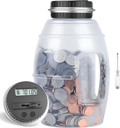 Miniatura 11 de Alcancía extra grande para niños y adultos, banco digital Vcertcpl con contador de monedas LCD, capacidad de 2.8 L, tarro de dinero para adultos