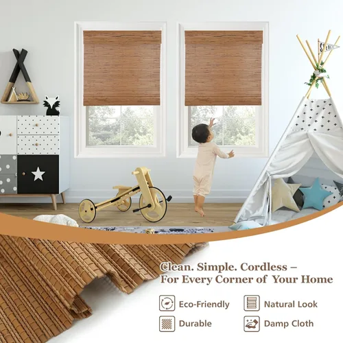 Miniatura 4 de Persianas romanas de bambú inalámbricas, 100% lino natural, diseño 1