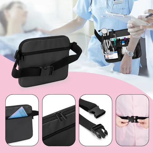 Miniatura 4 de Damero Riñonera para enfermera con bolsillos para equipos médicos, cinturón de herramientas para enfermeras con soporte de cinta para estetoscopios