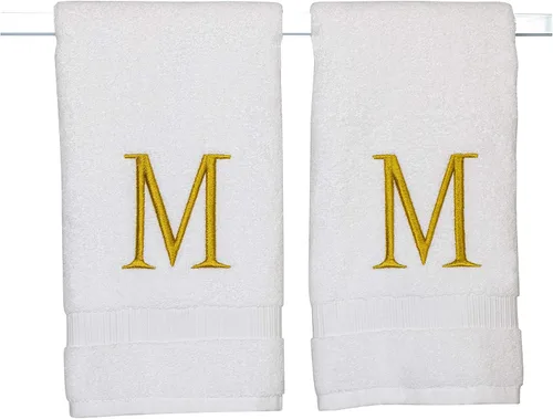 Miniatura 247 de Toalla de mano con inicial beige para baño, toalla bordada decorativa de calidad de hotel de lujo con monograma para tocador, spa, certificado