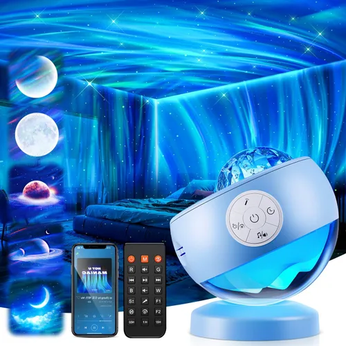 Miniatura 11 de Iceberg - Proyector de luces del norte, proyector de galaxia blanca con altavoz Bluetooth y 15 ruidos blancos, luz Aurora con base desmontable, más