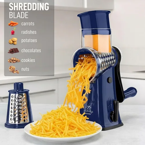 Miniatura 3 de Zulay Kitchen Rallador Rotativo de Queso de 5 Cuchillas Rallador de Queso - Rallador de Queso Manual de Manivela con Succión Reforzada y 5 Tambores