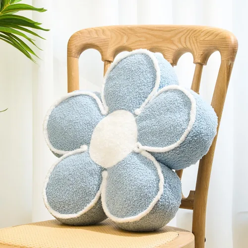 Sioloc Almohada en forma de flor de margaritas, cojín de suelo en colores pastel, lindos cojines de asiento estéticos para el aula, dormitorio, Azul