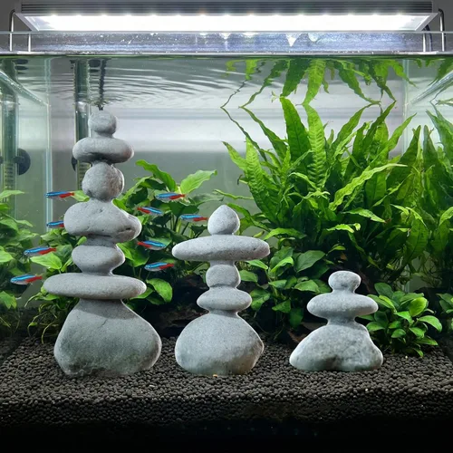 Miniatura 5 de Mini decoración de piedra zen apilada de 5 piedras, estatuas de rocas hechas a mano, decoración de jardín japonés, decoración de acuario de pecera