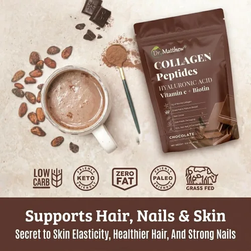 Miniatura 2 de Colágeno en polvo de chocolate. Colágeno con ácido hialurónico y vitamina C. Péptidos de colágeno de chocolate en polvo. Colágeno con vitamina C