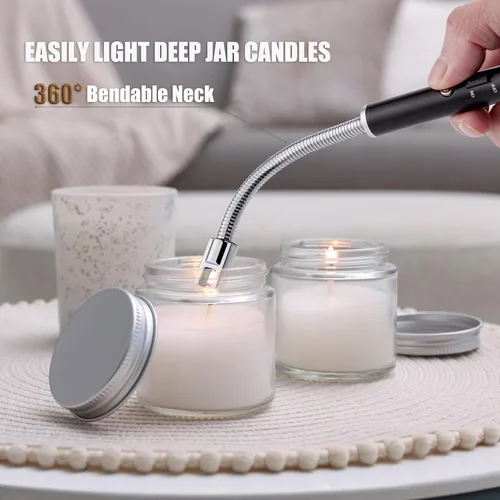 Miniatura 6 de TOMOLO Encendedor eléctrico, 2 unidades, encendedor de velas largo y flexible con interruptor de seguridad, encendedor de plasma sin llama Negro
