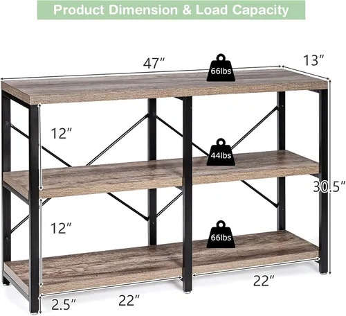 Miniatura 3 de Tangkula Mesa de sofá consola, mesa de consola de 3 niveles con estantes, mesa de vestíbulo industrial con pies ajustables, soporte de TV para sala
