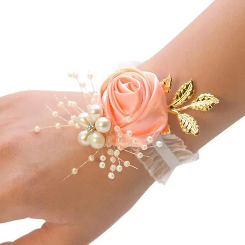 Miniatura 10 de 1 pieza flor de muñeca, boda dama de honor, novia, decoración de ramillete de muñeca, flor de mano, champán