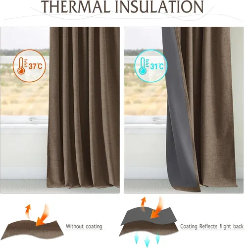 Miniatura 4 de RYB HOME Cortinas cortas opacas 100% marrones, 45 pulgadas de largo, 52 pulgadas de ancho, bloqueo de luz y aislamiento térmico para cocina