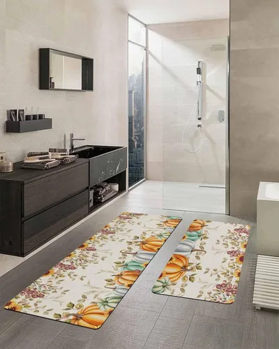 Miniatura 2 de Tapete de baño de eucalipto y calabaza para bañera, antideslizante, de secado rápido y absorbente, de tierra de diatomeas, para ducha, fregadero