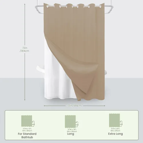 Miniatura 7 de Inhousolu - Cortina de ducha de tejido gofre sin gancho con forro de tela extraíble a presión para baño, dobladillo pesado resistente de 230 GSM