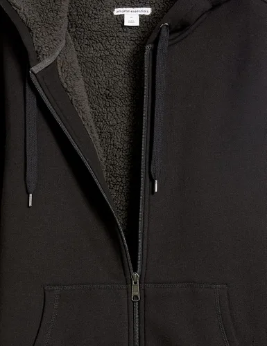 Miniatura 8 de Tienda Essentials Sudadera de vellón con capucha, con forro de sherpa y cierre completo de cremallera para hombre
