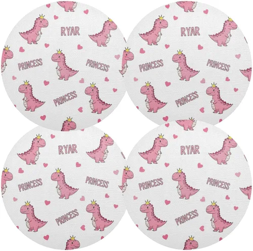 Miniatura 2 de Cute Pink Cartoon Dinosaurs Dinner Table Placemats, Heat Resistant Non Slip PVC Placemats Round for Kitchen one sizex4