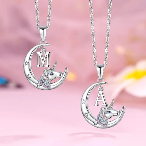 Miniatura 6 de Hidepoo Regalos de unicornios para niñas collar de unicornio chapado en oro rosa de 14 quilates collar de unicornio con inicial de circonia cúbica