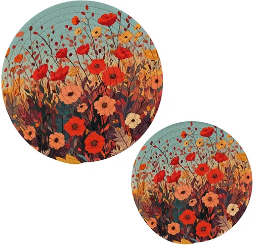 Salvamanteles de flores de amapola otoñal para platos calientes, ollas y sartenes, salvamanteles tejidos de algodón, redondo, grande, decoración
