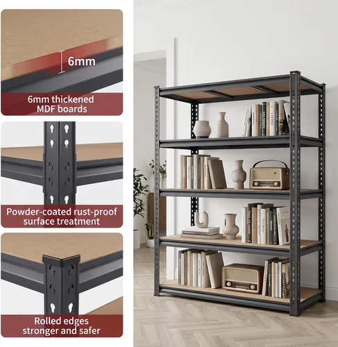 Miniatura 3 de 3000LBS Heavy Duty Garage Shelving, Real 0.8mm Single-Layer Steel Frame, 5-Tier Metal Storage Shelves (46" W x 20" D x 72" H), Adjustable Boltless