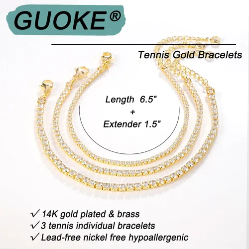 Miniatura 6 de Pulsera de oro para mujer, chapada en oro de 14 quilates, con cuentas de margaritas y perlas de tenis, joyería simple