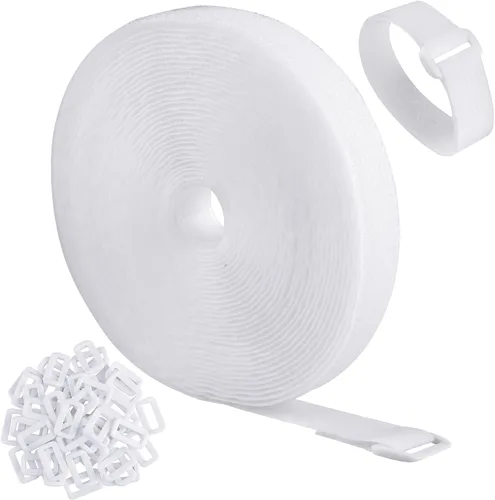 Miniatura 11 de Correas de cable ajustables de 16 pies con hebillas, longitud de corte libre, bridas de cable de sujeción reutilizables blancas, correa de seguridad