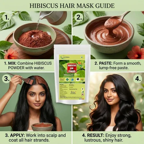 Miniatura 6 de Neotea Polvo de hoja de hibisco Sembaruthi Ilai Tratamiento natural de caída del cabello, promueve el crecimiento del cabello, lavado de cabello