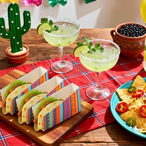 Miniatura 3 de 50 piezas de Taco Nights Mexican Cinco De Mayo Party Taco Holder Mexican Nacho Popcorn Bandejas sin ensamblar Snack Soporte de papel desechable