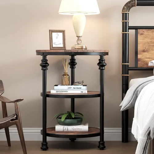 Miniatura 4 de IDEALHOUSE Mesa auxiliar pequeña, mesa auxiliar redonda con 3 estantes para sala de estar, dormitorio, mesita de noche, mesa auxiliar con marco