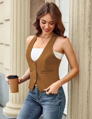 Miniatura 145 de GRACE KARIN - Chaleco corto para mujer con espalda cruzada, chaleco estilo académico y retrofuturista