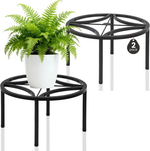 Miniatura 18 de TOSKING Soporte de metal resistente para plantas, patrón redondo de desplazamiento clásico de 9 pulgadas, patas niveladoras antideslizantes