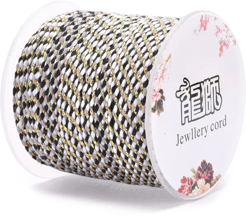 Miniatura 3 de Pandahall - Cuerda de macramé de 21.8 yardas con alambre dorado, de algodón de 4 capas hecha a mano, cuerda de macramé teñida torcida para Negro