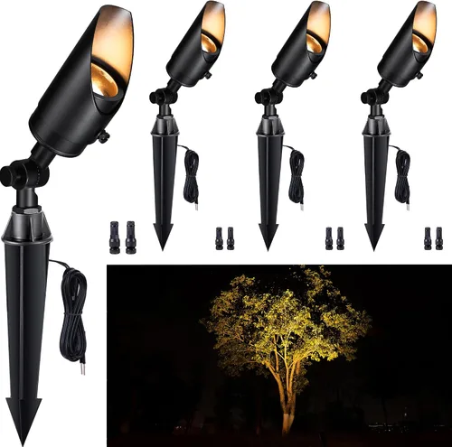 Miniatura 8 de Gardenreet Focos de paisaje de latón de bajo voltaje, luz LED para exteriores de 12 V, luces con cable IP65 impermeables, bronce antiguo