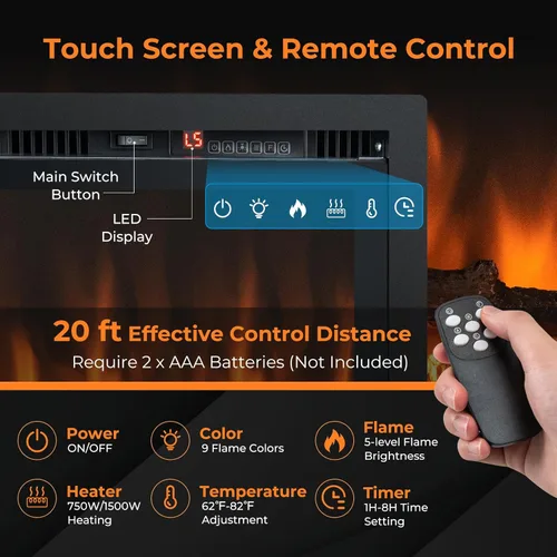 Miniatura 3 de GOFLAME Chimenea eléctrica de 36 pulgadas empotrada/montada en la pared/independiente, calentador eléctrico lineal con control remoto