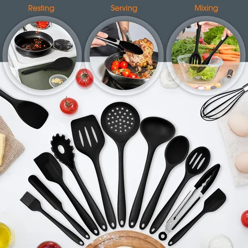 Miniatura 6 de E-far - Juego de utensilios de cocina de silicona de 15 piezas con soporte, utensilios de cocina antiadherentes y resistentes al calor, incluye