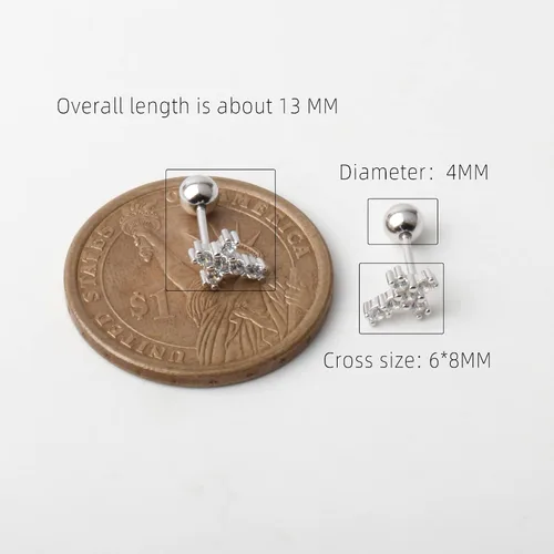 Miniatura 3 de Pendientes pequeños de plata de ley 925 con rosca trasera