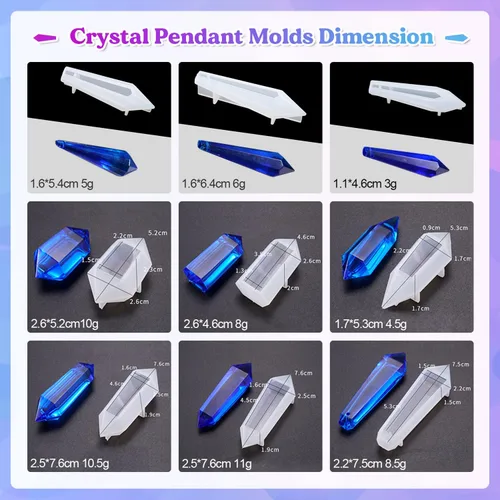 Miniatura 2 de LET'S RESIN Moldes de Resina 18 Piezas Moldes de Silicona de Cristal Péndulo, Moldes de Joyería de Resina UV Multifaceta para Colgantes de Cristales