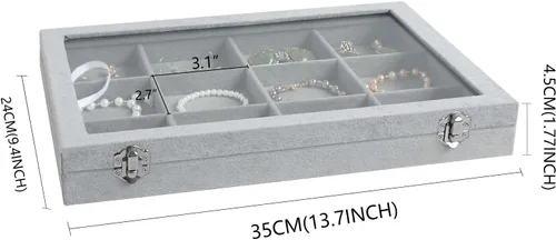 Miniatura 6 de Wuligirl - Joyero organizador de terciopelo para aretes, collares y pulseras con tapa transparente de exhibición, almacenamiento de joyas