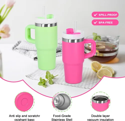Miniatura 3 de Vaso de 14 onzas con asa de acero inoxidable de doble capa aislante, botella de agua de acero inoxidable reutilizable para niños, regalos para niños