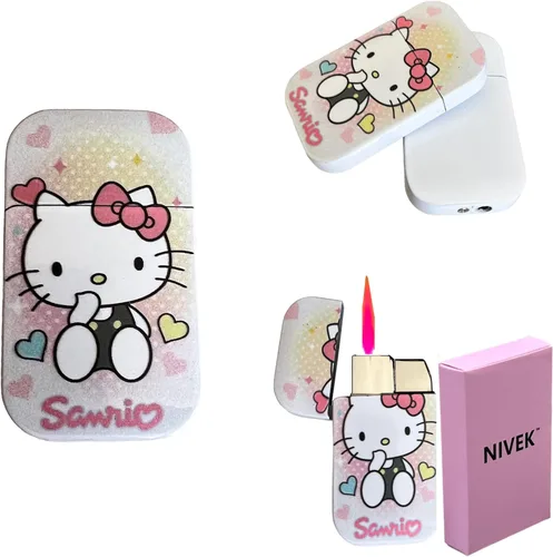 Miniatura 18 de NIVEK Kulomi Encendedor Kitty KT con llama rosa de bolsillo, recargable, Kawaii lindo, resistente al viento (Gato, Conejo, Melodía, Duffy)