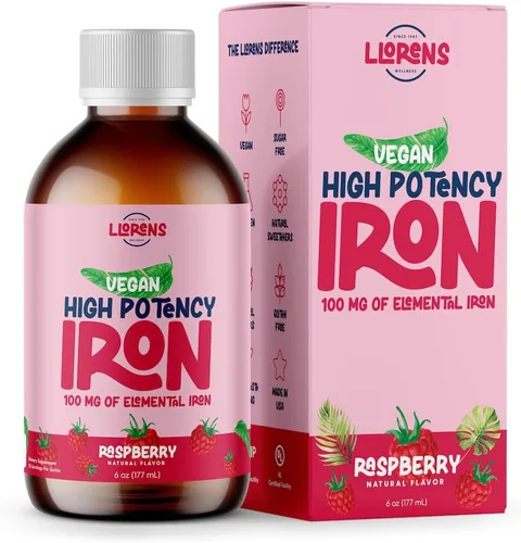 Suplemento de Hierro Líquido de Alta Potencia para Mujeres y Adultos por Llorens - Complejo de Hierro Polisacárido de 100mg, Suplementos de Hierro