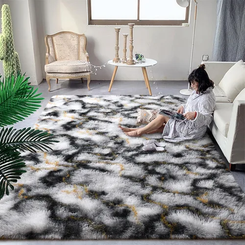 Miniatura 24 de DweIke Alfombras Shag Esponjosas Azules para Dormitorio Sala de Estar, 5x8 Grande Suave Felpa Tie-Dye Azul Cielo para Niñas y Niños, Alfombra Azul