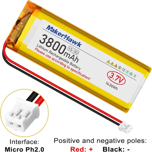 Miniatura 3 de MakerHawk Batería LiPo de 3.7 V 3800 mAh recargable 1S 3C 113386 Batería de polímero de litio con placa de protección de batería dual, enchufe micro