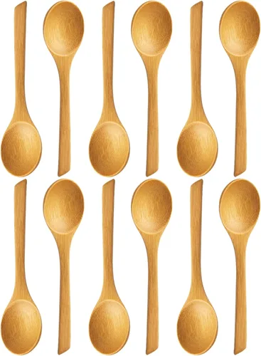 Miniatura 13 de JapanBargain, Juego de cucharas de bambú de 10 piezas, cucharas de madera reutilizables de 8 pulgadas para niños, aperitivo, postre, helado, yogur