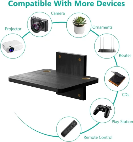 Miniatura 6 de WALI Estante flotante para TV y proyector, hasta 22 libras, soporte flotante negro para TV, soporte para DVD, soporte para proyector, soporte