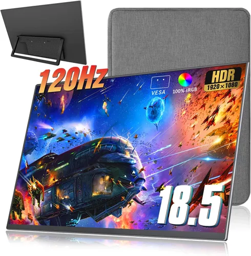 Monitor portátil de 18.5 pulgadas + funda de 120 Hz 1080P, 100% sRGB FHD HDR USB HDMI con VESA Ultra Slim portátil portátil monitor de oficina para