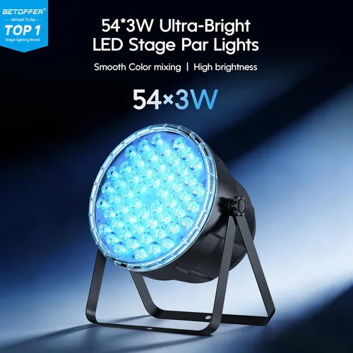 Miniatura 2 de BETOPPER - Luces par con control remoto, 54 x 3 W LED RGB 3-en-1 luces de escenario DMX luces de DJ, luces estroboscópicas y de lavado de brillo