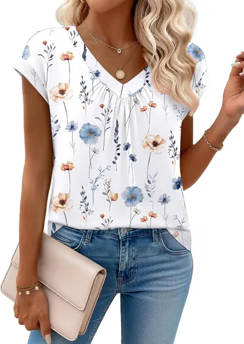 Miniatura 24 de Zeagoo Camisetas de manga corta con cuello en V para mujer, ropa de negocios, ropa de trabajo, ropa de moda