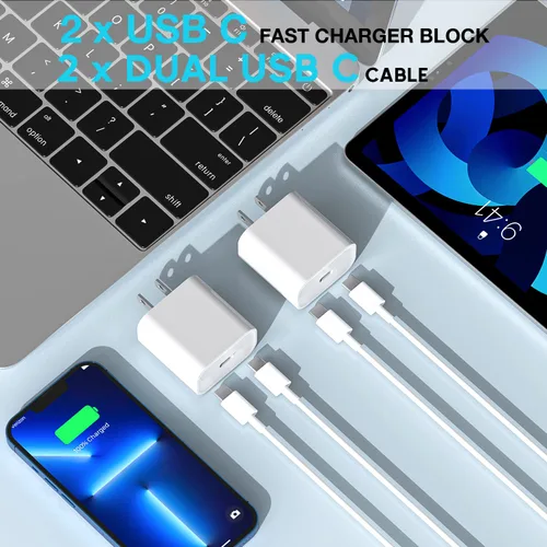 Miniatura 6 de Cargador de carga rápida para iPhone 17 16 15, paquete de 2 unidades, 20 W, USB C, cargador de pared de viaje, bloque de enchufe, cable de carga