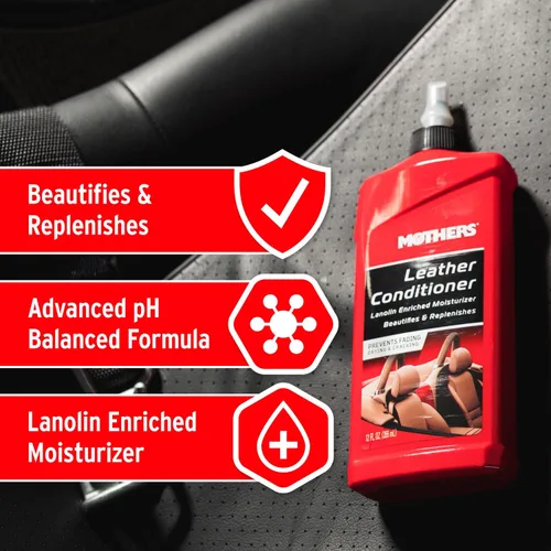 Miniatura 3 de Mothers Acondicionador de cuero, 12 onzas. Fórmula avanzada de pH equilibrado con lanolina y aceite de pata de res, repone los aceites naturales